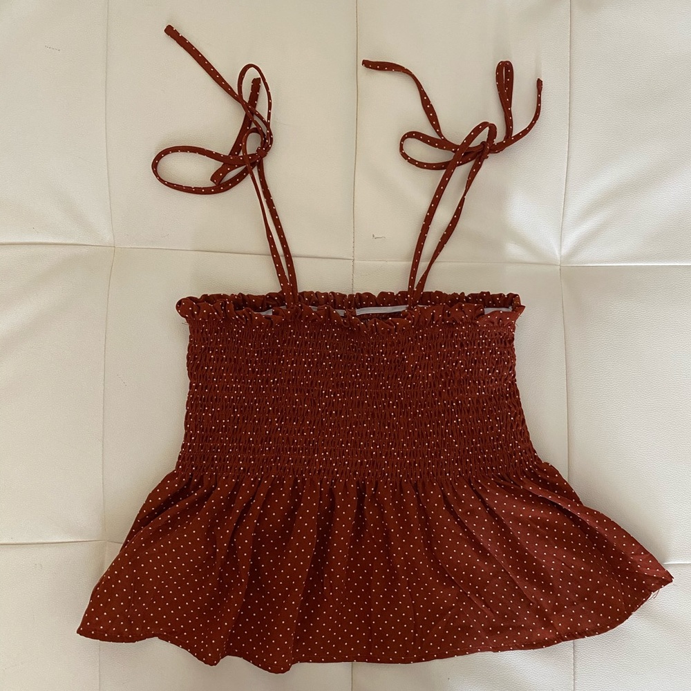 SHEIN orange with white polka dot peplum